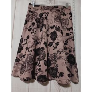 Faith‎ and Joy Skirt Womens Medium Pink Black Floral Velvet Flocked A Line 24 In